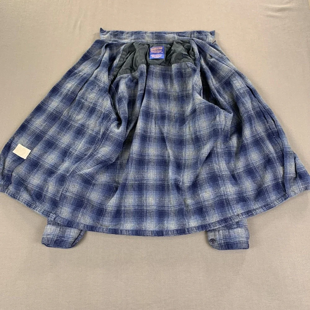 Pendleton Jacket‎ Men LG Blue Wool Shadow Plaid Board Shirt Shacket Loop Collar